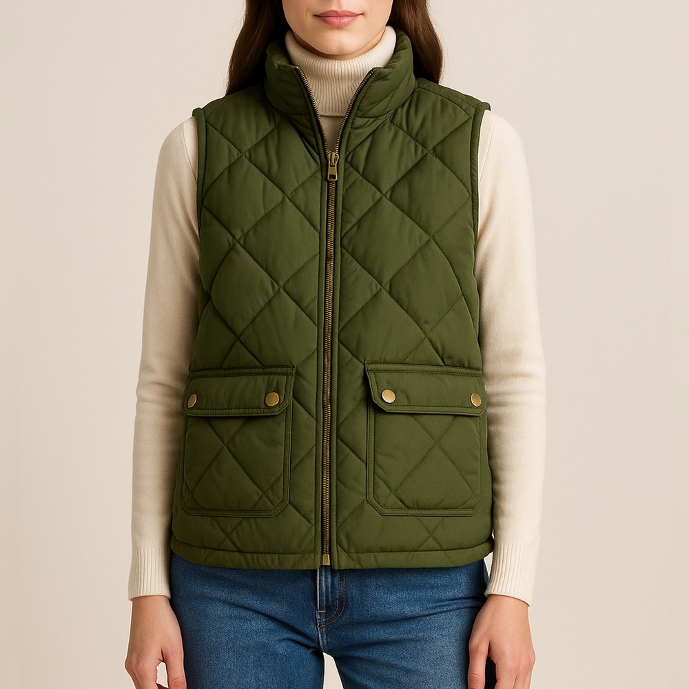 Woolrich‎ Olive Green Quilted Down Vest – Size Small